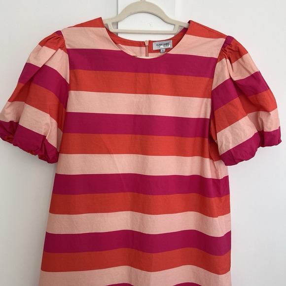 Olivia James The Label Bellini Stripe Louise Dress,Puff Sleeve,Preppy Sz L India - Picture 2 of 11